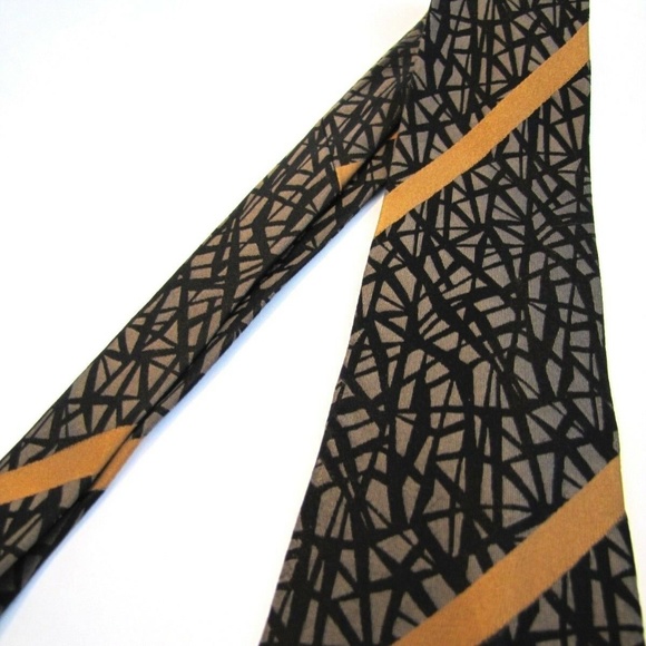 PANCALDI Tie Black Gray Bronze Lattice Web Stripe - Picture 7 of 7